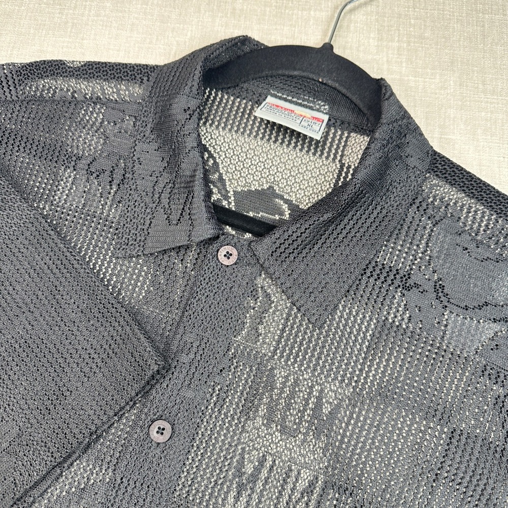 Platinum FUBU Fat Albert Mesh Shirt Mens XL Black Graphic Button Up HT019